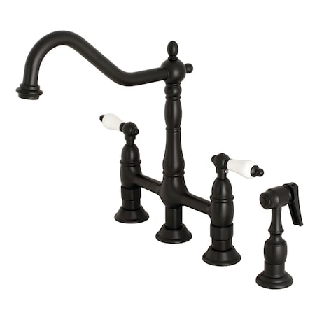 Kingston Brass KS1270PLBS Heritage Bridge Kitchen Faucet W/ Brass Sprayer, Matte Black KS1270PLBS